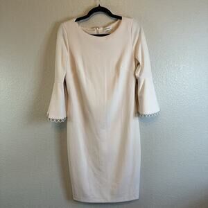 Calvin Klein Midi Sheath‎ Dress 10 Bell Sleeve Back Zip Light Pink Casual Career